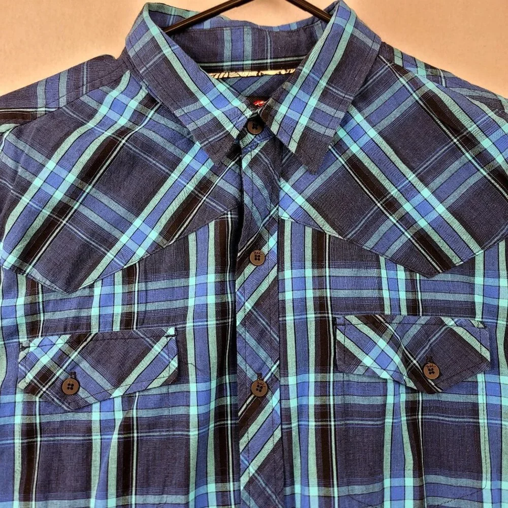 Tony Hawk Men's Checkered Button Up Shirt L Blue Casual Western Country Rodeo